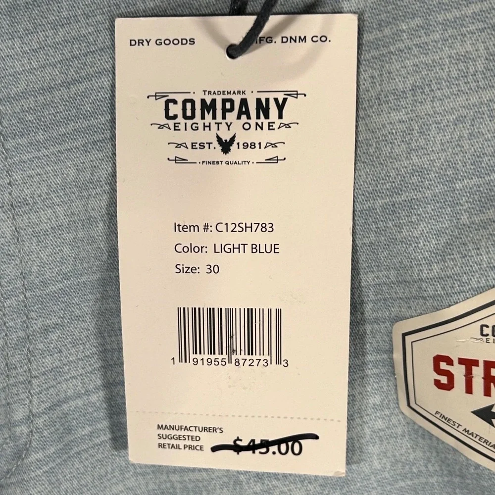 Company 81 Mens Stretch Chino Shorts Light Blue Textured Belted Size 30 New